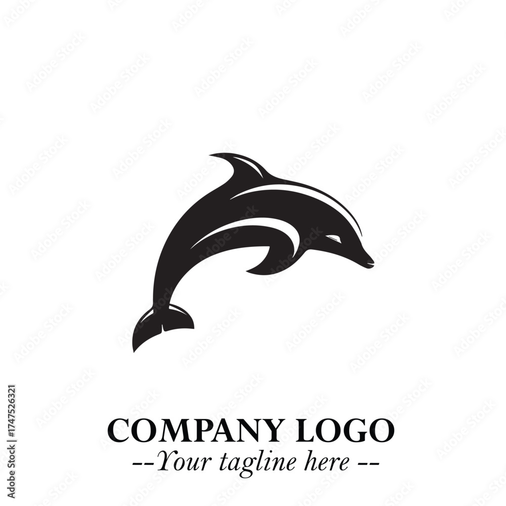 Fototapeta premium Dolphin Logo Symbol Black on White Background in Elegant Minimalist Vector Design for Modern Branding