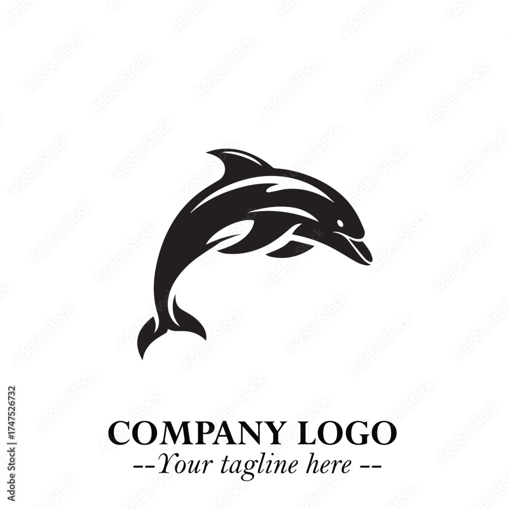Naklejka premium Dolphin Logo Symbol Black on White Background in Elegant Minimalist Vector Design for Modern Branding