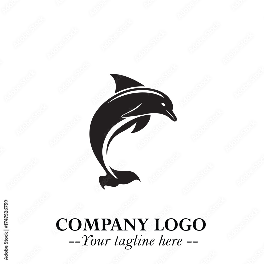 Fototapeta premium Dolphin Logo Symbol Black on White Background in Elegant Minimalist Vector Design for Modern Branding
