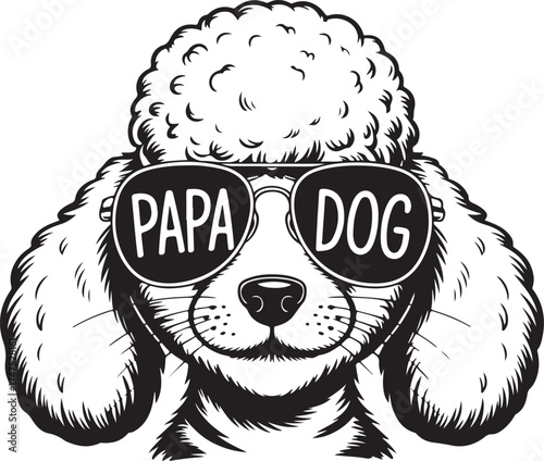 Cool Poodle Papa Dog Head with Sunglasses for T-Shirt Print