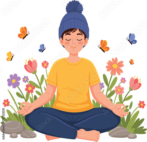 Cartoon Meditation in Peaceful Nature