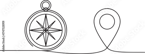 Compass Location Pointer Continuous Line Drawing Travel Adventure Icon