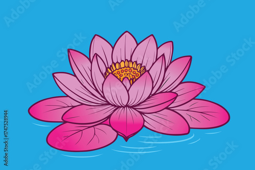Vector illustration of a pink gradient lotus flower floating on water, beautifully designed in colorful tones symbolizing purity, peace, and elegance.