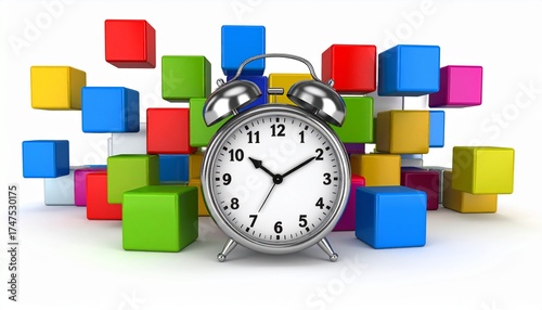 Cubes Surrounding Silver Alarm Clock