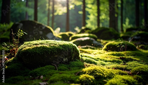 Moss Covered Rock Base in a Forest
