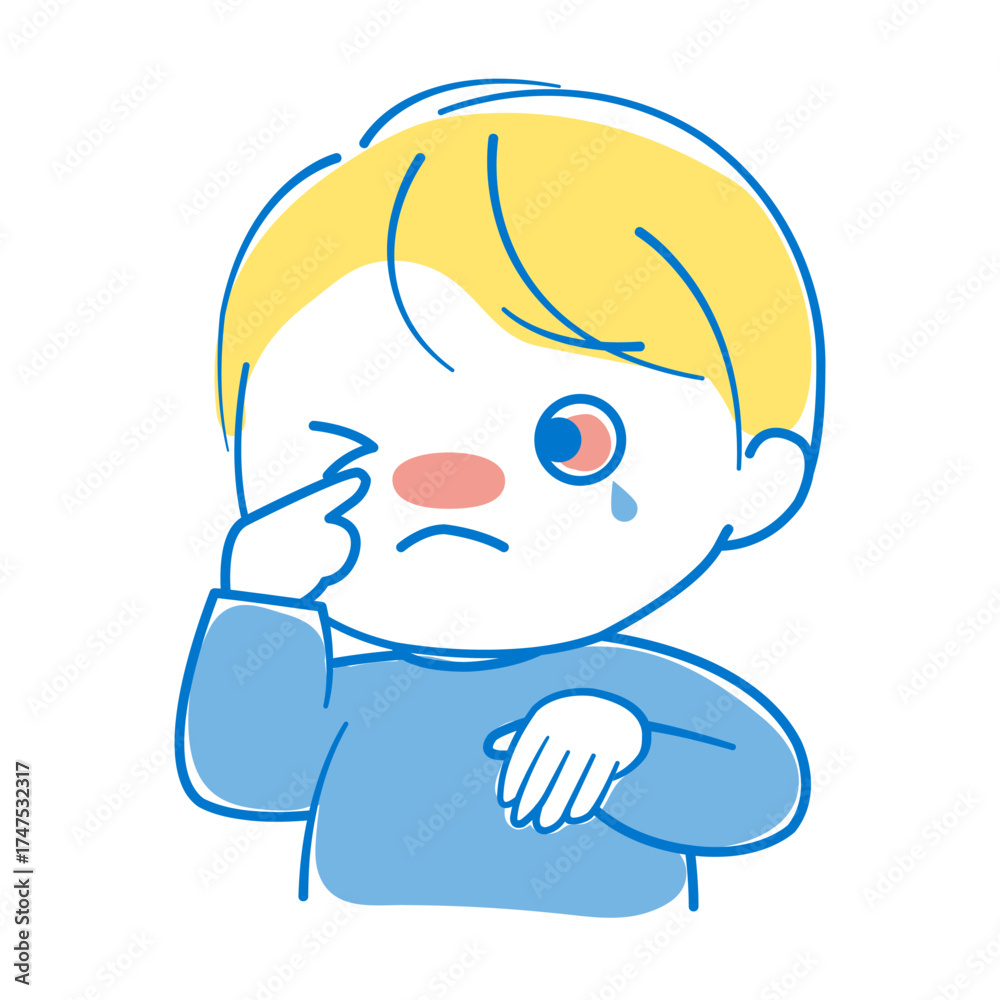 Obraz premium 目のかゆみがあり、充血してしまっている男の子