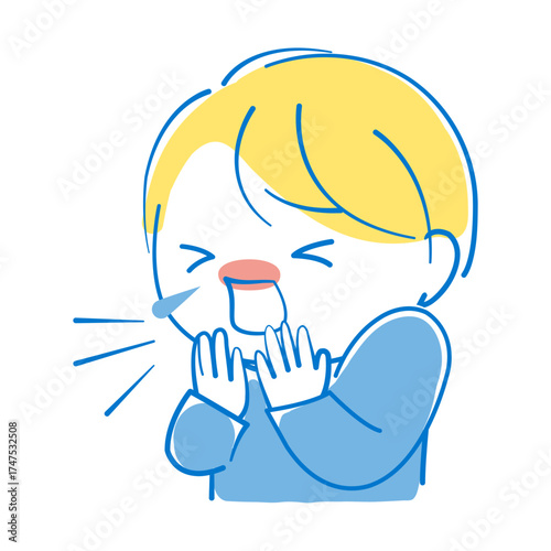 感染症または花粉症のため、くしゃみが止まらない男の子