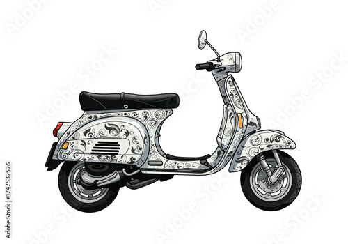 Decorated Vintage Scooter with Floral Pattern Design