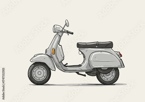 Classic Gray Scooter Illustration with Black Seat