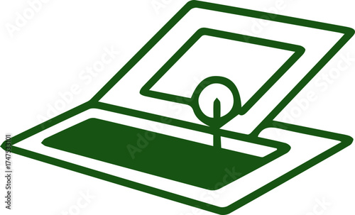 Green technology laptop with a growing plant icon symbolizing sustainability