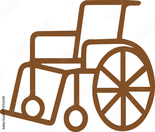 Brown line art wheelchair icon symbolizing mobility aid accessibility and health care