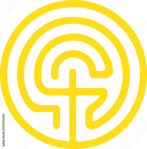 Intricate Yellow Labyrinth Design in a Circle Mindful Journey and Spiritual Symbolism
