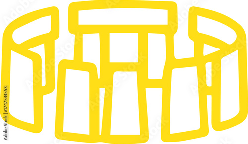 Bold Yellow Line Art Representation of the Iconic Stonehenge Landmark