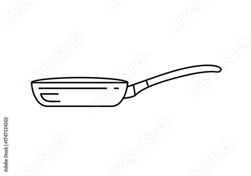 Simple Line Art Illustration of a Frying Pan with Handle.