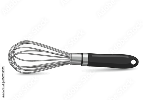Stainless Steel Wire Whisk with Black Handle for Cooking and Baking.