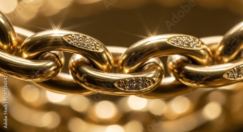 Wallpaper Mural Close-up macro of a gleaming gold chain with sparkling embedded diamonds Torontodigital.ca