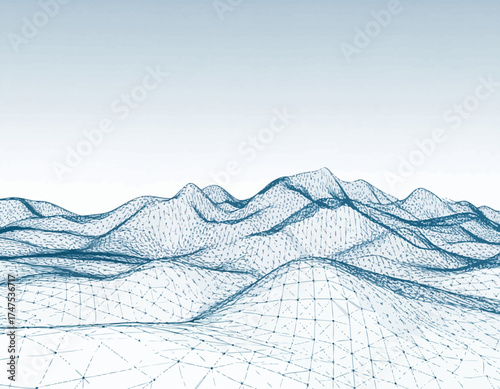 Abstract Blue Wireframe Landscape.