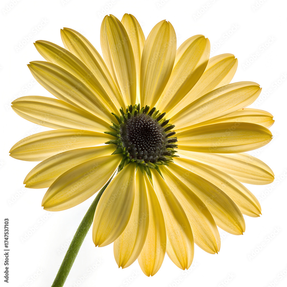 Obraz premium Close up of elegant yellow osteospermum flower on white background