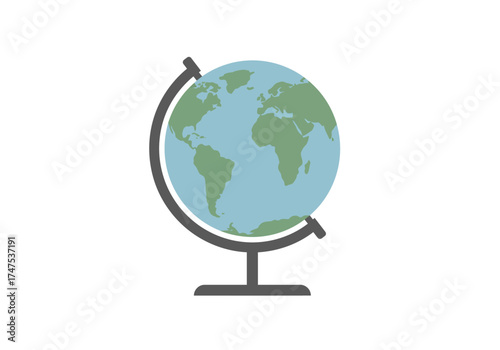 Illustrated World Globe with Stand Depicting Continents and Oceans.