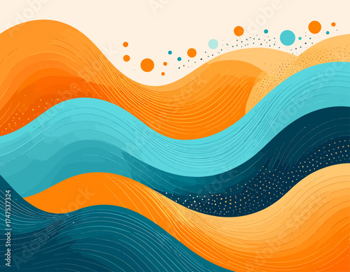 Abstract Wavy Landscape with Orange and Teal Hues.