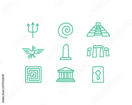 Timeless Symbols Ancient Wonders and Mythological Creatures Line Art Icons