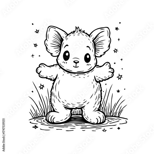 Adorable stylized creature illustration with gentle lines and a sweet expression ideal for