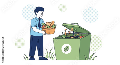 Man Disposing Organic Waste Into a Green Compost Bin for Sustainable Gardening