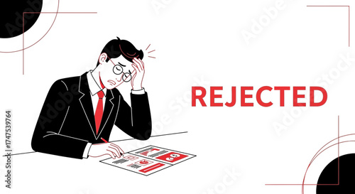 Man Disheartened By Rejection Symbolized With A Rejected Icon And Word