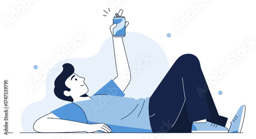 Leisurely Relaxation Holding Beverage, Illustrative Depiction of Contentment and Refreshment