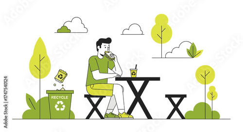 Man Enjoying A Sandwich In Park While Symbolizing Environment Consciousness