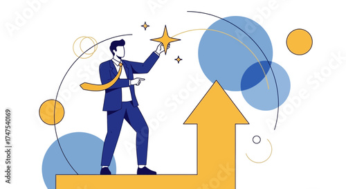 Man Achieving Goals, Reaching For Success, And Progressing Towards New Heights With Determination
