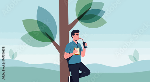 Man Enjoying Lunch Under a Shaded Tree during a Relaxing Afternoon Break