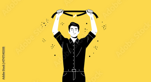 Man breaking ribbon, symbolizing freedom, success, overcoming obstacles, and achieving goals