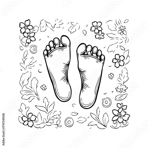 Barefoot serenity amidst floral nature a gentle illustration showcasing vulnerability in natural