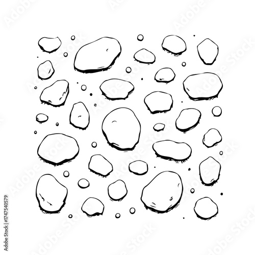 Black and white pebbles stone design for decorative backdrop or artistic surface with various