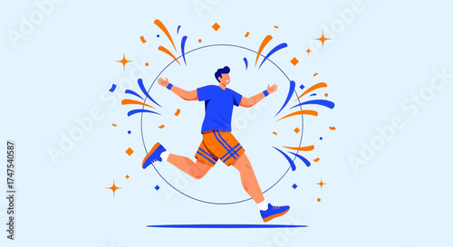 Man Celebrating Victory, Joyful Moment, Running with Enthusiasm, and Festive Celebration