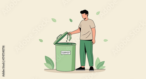Man Composting Food Scraps in a Sustainable and Eco-Friendly Manner to Benefit Earth