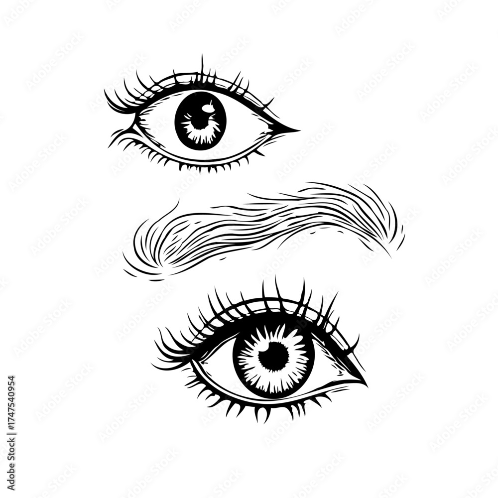 Obraz premium Captivating eye expressions in monochrome line art depicting observation gaze and emotion in a