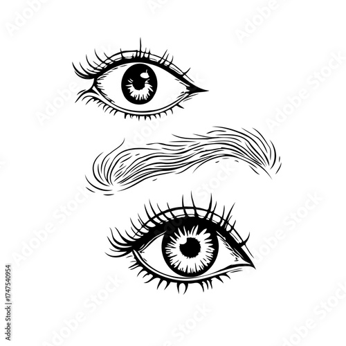 Captivating eye expressions in monochrome line art depicting observation gaze and emotion in a