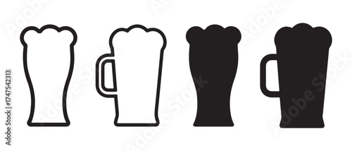 Beer glass icons. in black and white isolated on white background.
