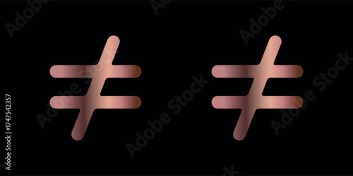 Copper Not Equal Sign Icons on Black Background Modern Design Element for Decoration