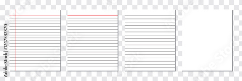 Creative vector illustration of realistic square, lined paper blank sheets set isolated on transparent background. Art design lines, grid page notebook with margin. Abstract concept graphic Best Eps10
