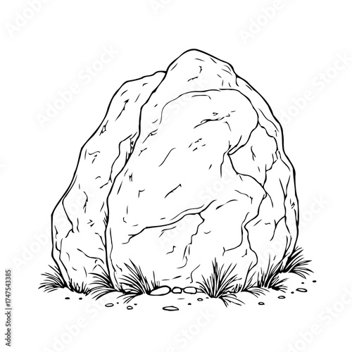 Detailed rock outline drawing providing texture and contrast and natural geological stone creation