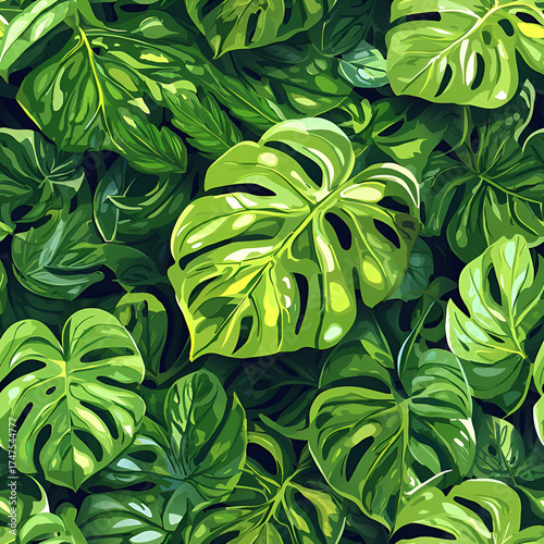 Lush monstera foliage vibrant tropical tapestry
