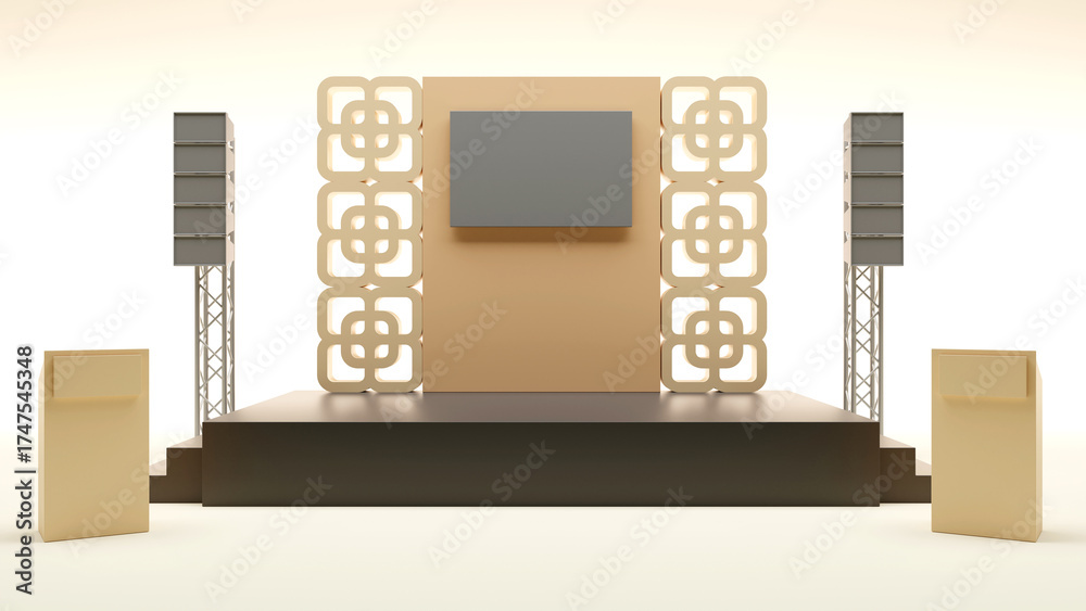Fototapeta premium 3D rendering of Stage design and sound system for presentation business