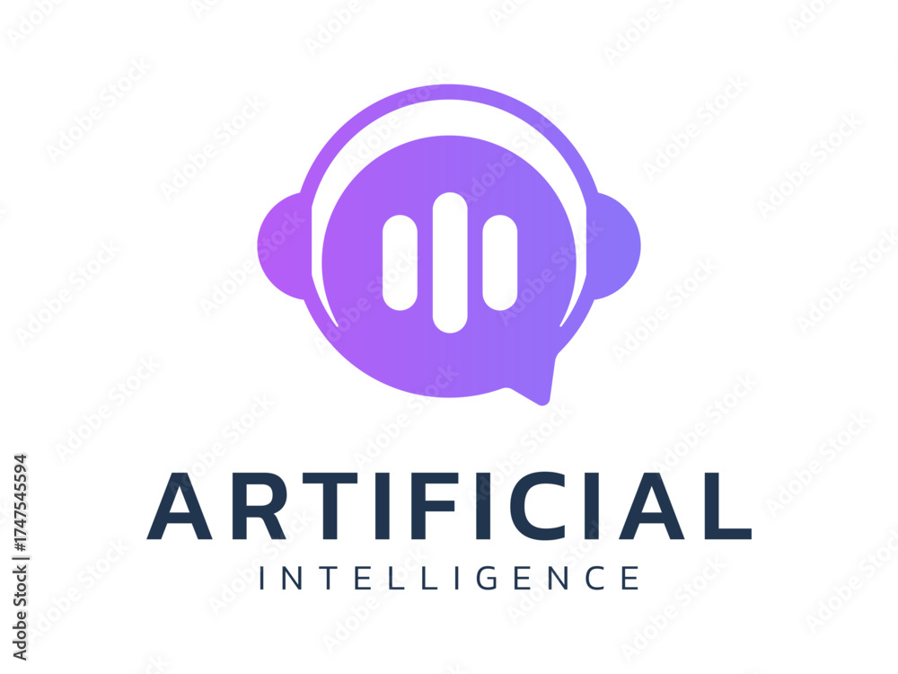 Obraz premium Artificial Intelligence Technology with Chatbot and Voice Assistant logo vector design concept. AI Robot Virtual Assistance logotype symbol for AI Technology, online support, automation, ui, website.