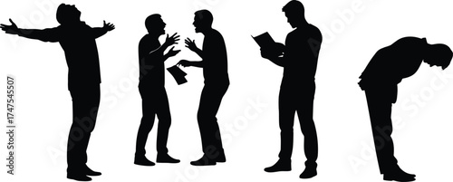 Men Talking and Gesturing Silhouettes – Communication Vector Set