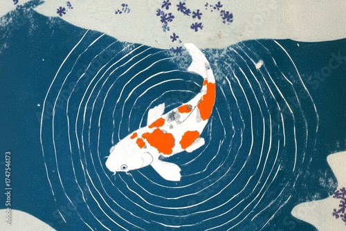 Traditional Japanese Ukiyo-e style woodblock print of a koi fish.. generated by AI