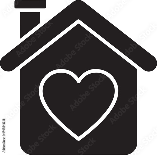 Home with Heart Silhouette Icon House Love and Charity Symbol