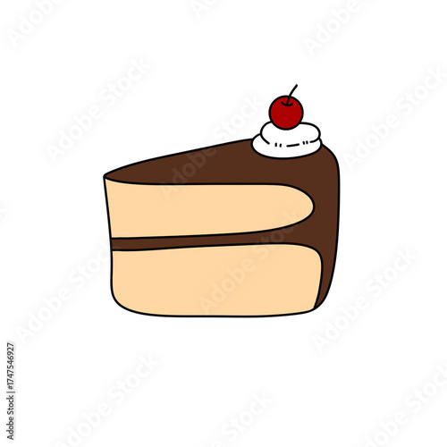 A slice of cake with a cherry on top